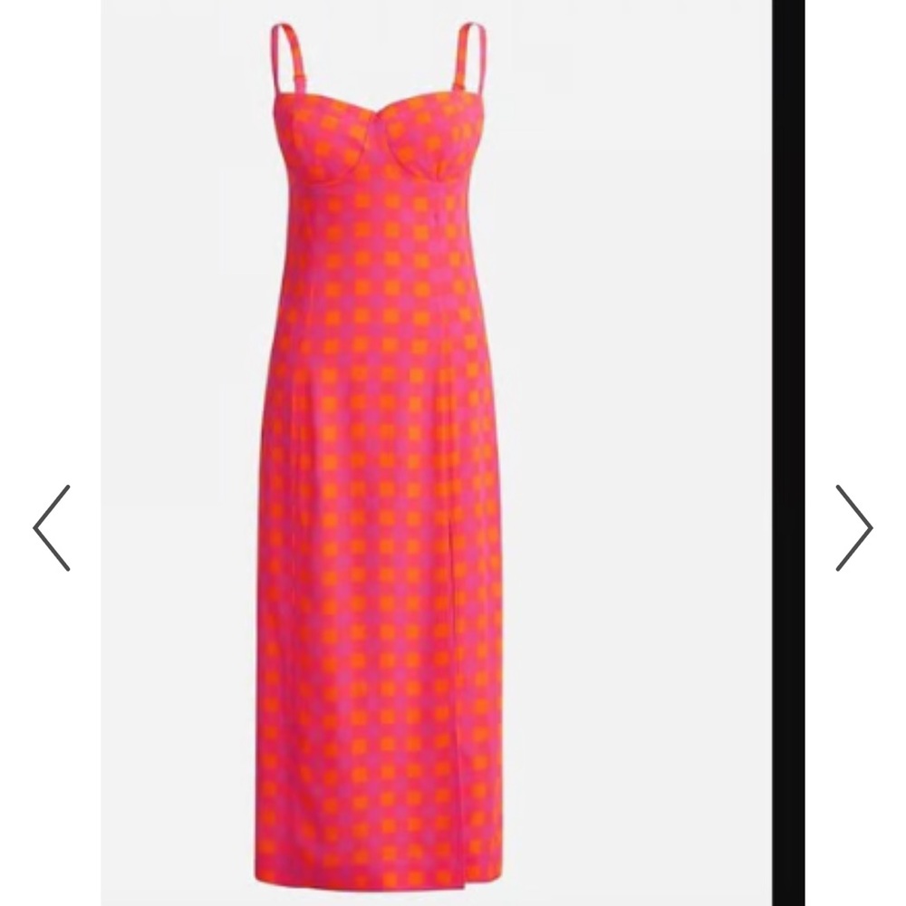 J. CREW Collection Invite Dress in Gingham Size 8 Vibrant Orange and Pink Midi - Picture 16 of 17